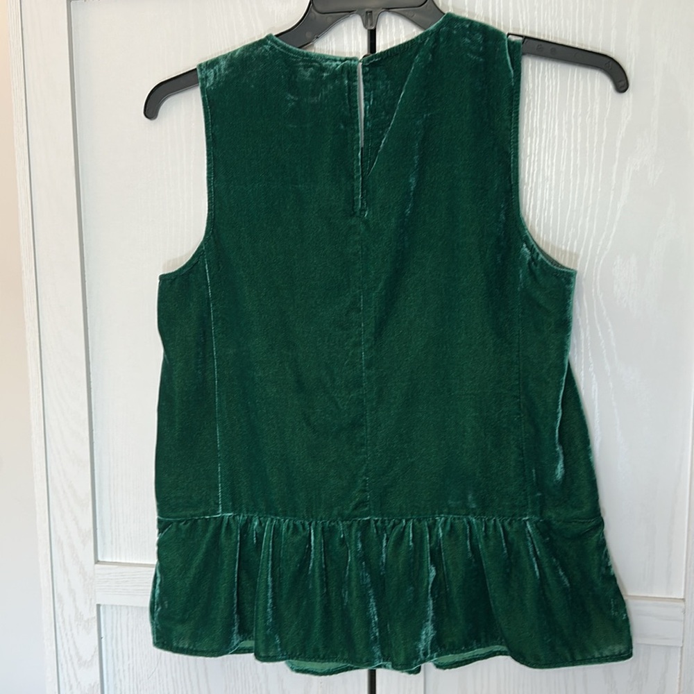 J. Crew Sleeveless Emerald Green Velvet Blouse with Peplum Bottom 4‎ Femme - Picture 3 of 7